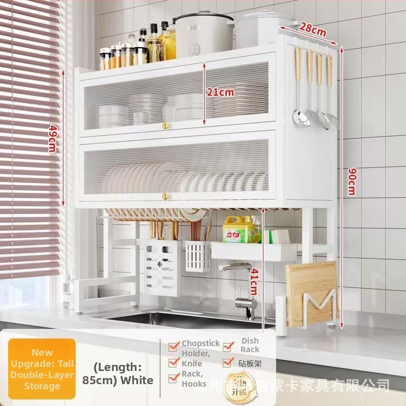 Kuhinjski stalak za sudoperu — Višenamjenski, karbonska čelična konstrukcija, zidni, za zdjele i tanjure, severski stil