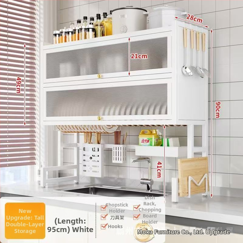 Kuhinjski stalak za sudoperu — Višenamjenski, karbonska čelična konstrukcija, zidni, za zdjele i tanjure, severski stil