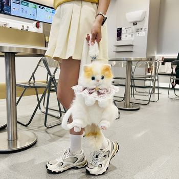 Torba za leđa: Slatka mačka Ragdoll, crtani školski stil, 3D dizajn mačke (umjetna vuna • zatvarač • poliester podstava • unutarnji ID džep • otporna na habanje)