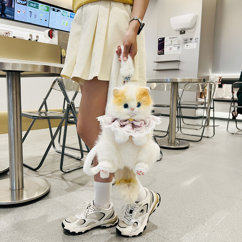 Torba za leđa: Slatka mačka Ragdoll, crtani školski stil, 3D dizajn mačke (umjetna vuna • zatvarač • poliester podstava • unutarnji ID džep • otporna na habanje)