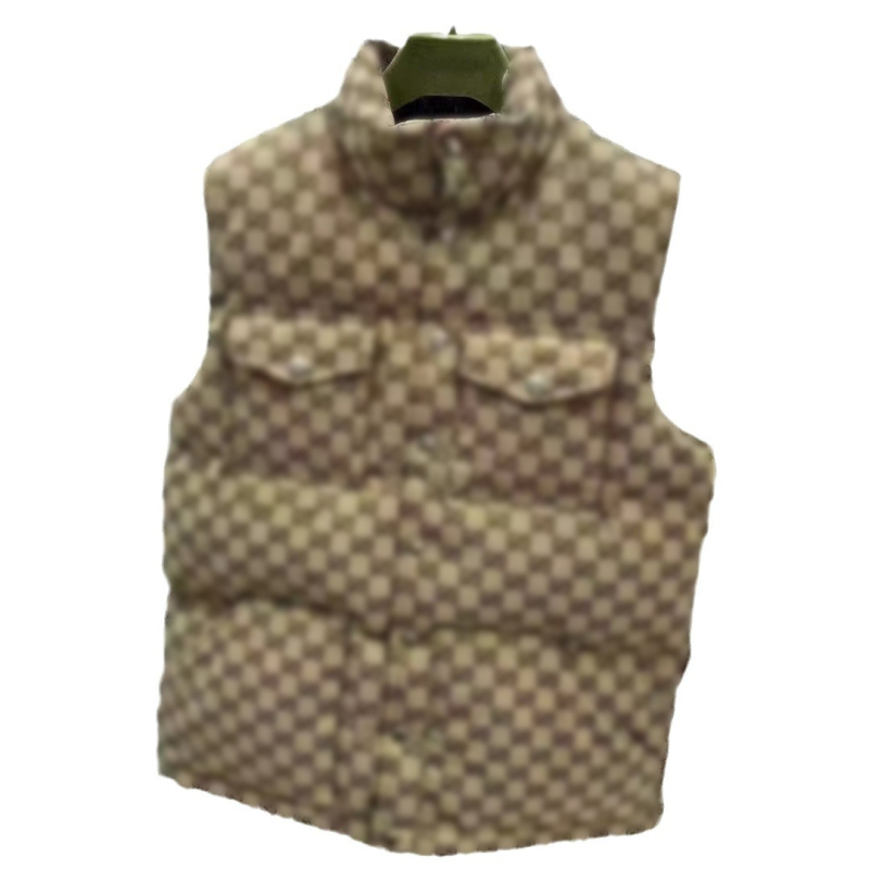Vintage jacquard print down vest s stojećim ovratnikom, jednostruko kopčanje, 3D džepovi