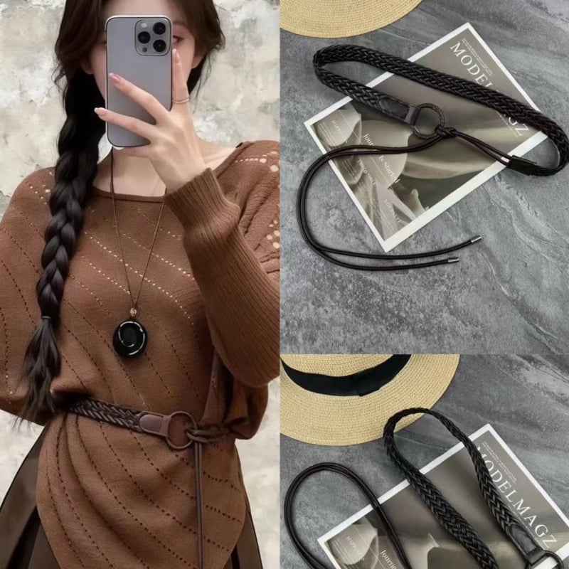 Pojas za struk s tasselom, PU koža, kopčanje šnure, širina 2–4 cm, japansko-korejski šumski stil