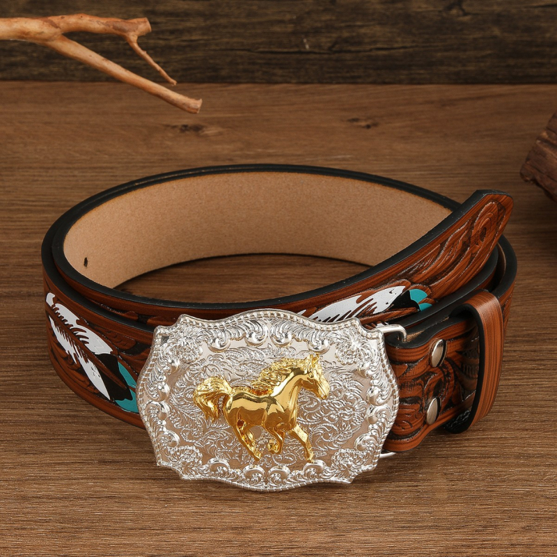 Curea pentru bărbați din piele PU, cataramă din aliaj, închidere netedă, lățime 2–4 cm, reliefat retro hip-hop stil