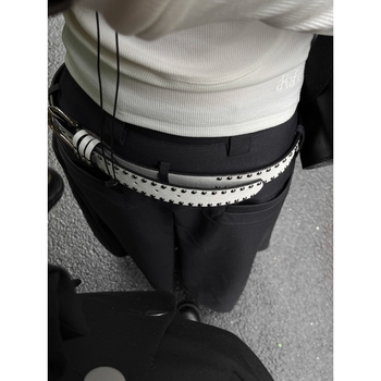 Y2K retro punk stil, PU kožni kaiš s dvostruko raspoređenim zakovicama, metalna kopča s pin mehanizmom, širina 2–4 cm, ljetno izdanje 2024.