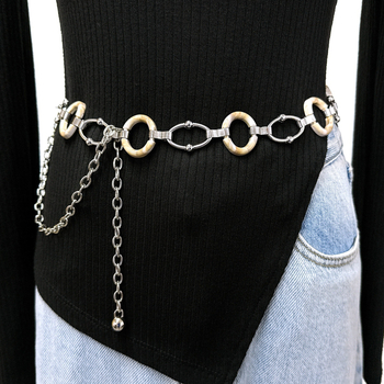 Dekorativni kaiš za struk s otvorom u ovalnom obliku, metal, duljina 105 cm, za žene, elegantan stil