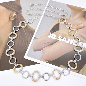 Dekorativni kaiš za struk s otvorom u ovalnom obliku, metal, duljina 105 cm, za žene, elegantan stil