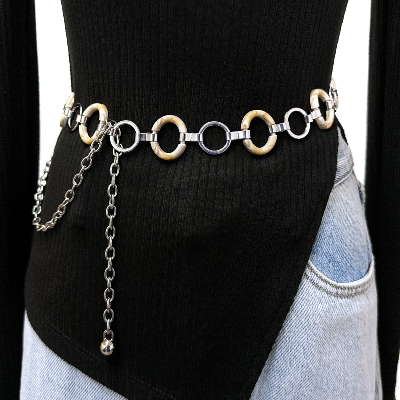 Dekorativni kaiš za struk s otvorom u ovalnom obliku, metal, duljina 105 cm, za žene, elegantan stil