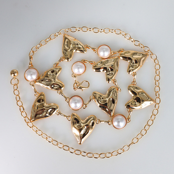 Metalni kaiš za struk s metalnim resicama, detalj srca i prsten s imitacijom bisera – unisex, za odrasle, ljeto 2025