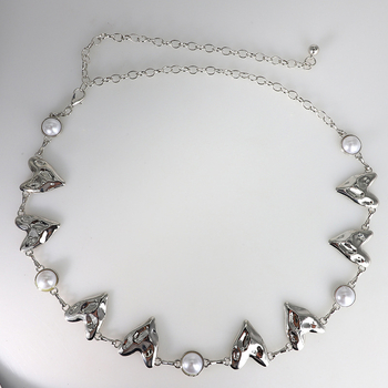 Metalni kaiš za struk s metalnim resicama, detalj srca i prsten s imitacijom bisera – unisex, za odrasle, ljeto 2025