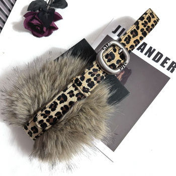 Ženski plišani kaiš s leopard uzorkom, PU materijal, metalna kopča s iglom, široki dizajn, ulični stil, zimski model 2025