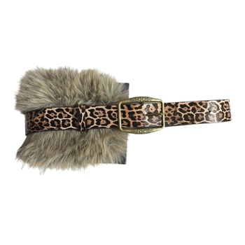 Ženski plišani kaiš s leopard uzorkom, PU materijal, metalna kopča s iglom, široki dizajn, ulični stil, zimski model 2025