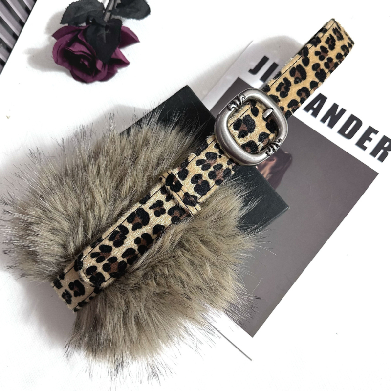 Ženski plišani kaiš s leopard uzorkom, PU materijal, metalna kopča s iglom, široki dizajn, ulični stil, zimski model 2025