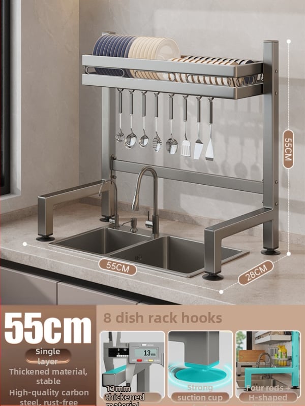 Držač za sudje na kuhinjskom pločniku, mnogofunkcionalni odvlažni stalak, materijal ugljična čelika + ABS, marka Moth