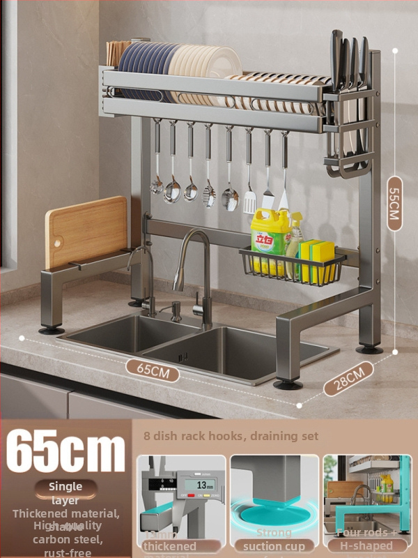 Držač za sudje na kuhinjskom pločniku, mnogofunkcionalni odvlažni stalak, materijal ugljična čelika + ABS, marka Moth