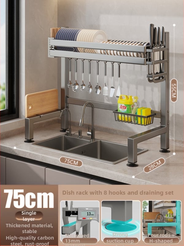 Držač za sudje na kuhinjskom pločniku, mnogofunkcionalni odvlažni stalak, materijal ugljična čelika + ABS, marka Moth