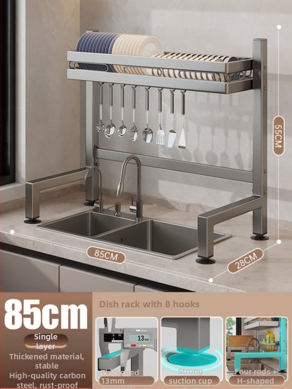 Držač za sudje na kuhinjskom pločniku, mnogofunkcionalni odvlažni stalak, materijal ugljična čelika + ABS, marka Moth