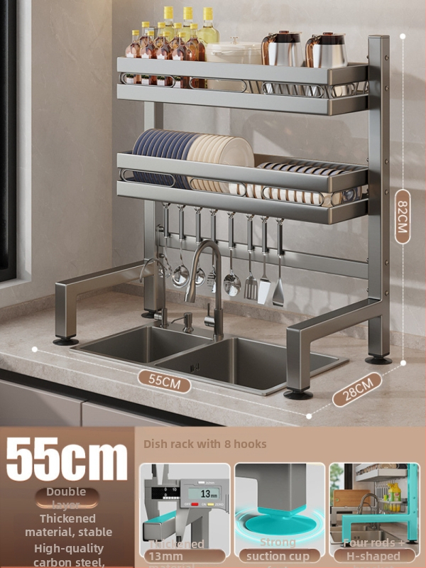 Držač za sudje na kuhinjskom pločniku, mnogofunkcionalni odvlažni stalak, materijal ugljična čelika + ABS, marka Moth