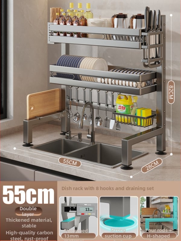 Držač za sudje na kuhinjskom pločniku, mnogofunkcionalni odvlažni stalak, materijal ugljična čelika + ABS, marka Moth