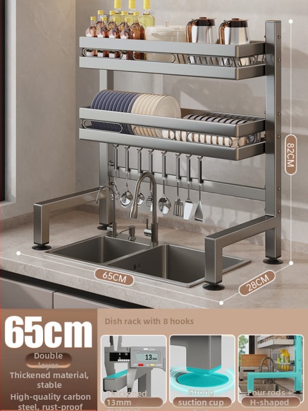 Držač za sudje na kuhinjskom pločniku, mnogofunkcionalni odvlažni stalak, materijal ugljična čelika + ABS, marka Moth