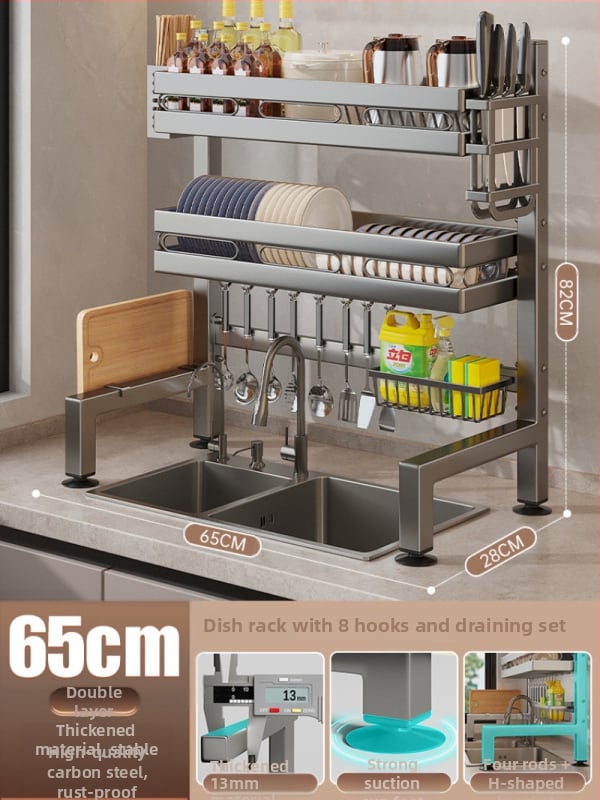 Držač za sudje na kuhinjskom pločniku, mnogofunkcionalni odvlažni stalak, materijal ugljična čelika + ABS, marka Moth