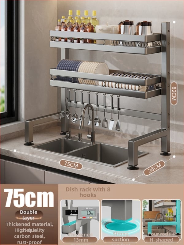 Držač za sudje na kuhinjskom pločniku, mnogofunkcionalni odvlažni stalak, materijal ugljična čelika + ABS, marka Moth