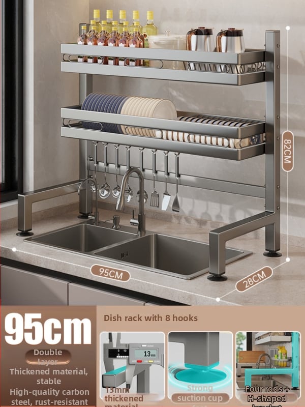 Držač za sudje na kuhinjskom pločniku, mnogofunkcionalni odvlažni stalak, materijal ugljična čelika + ABS, marka Moth