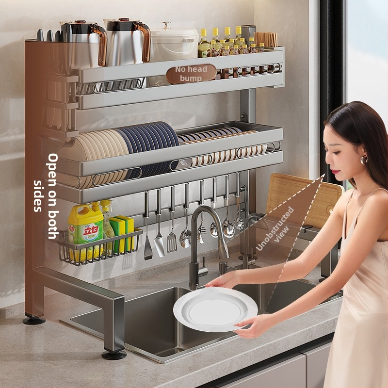 Držač za sudje na kuhinjskom pločniku, mnogofunkcionalni odvlažni stalak, materijal ugljična čelika + ABS, marka Moth