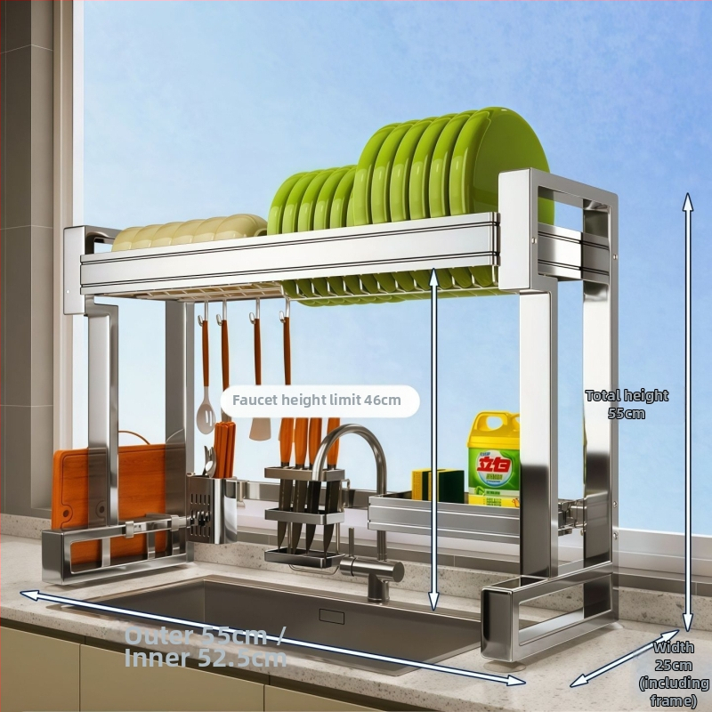 Nehrđajući čelični stalak za sudoperu — višenamjenski stalak za posuđe na ploči, sklopiv