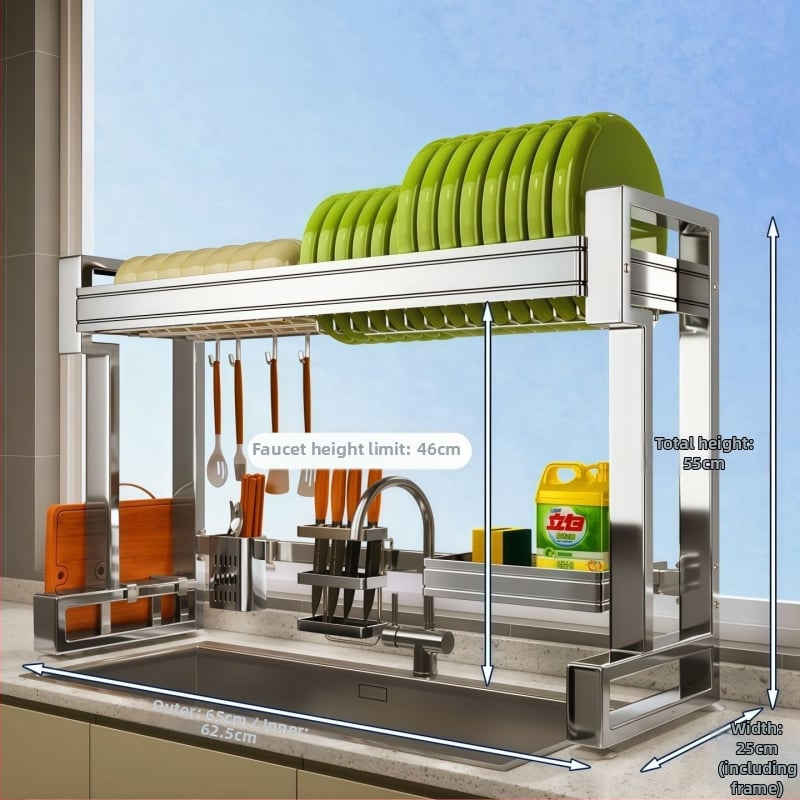 Nehrđajući čelični stalak za sudoperu — višenamjenski stalak za posuđe na ploči, sklopiv