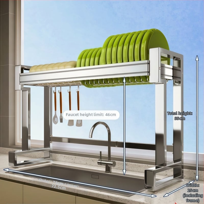 Nehrđajući čelični stalak za sudoperu — višenamjenski stalak za posuđe na ploči, sklopiv