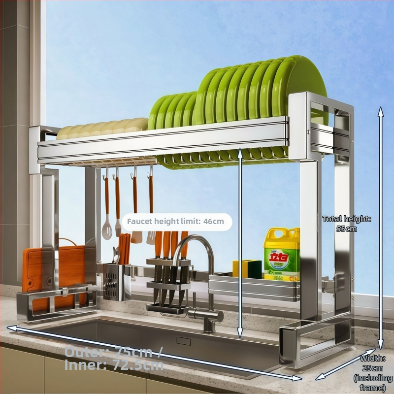 Nehrđajući čelični stalak za sudoperu — višenamjenski stalak za posuđe na ploči, sklopiv