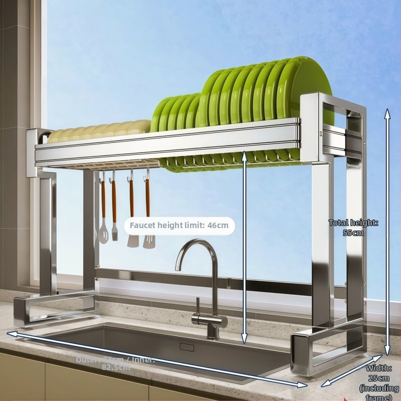 Nehrđajući čelični stalak za sudoperu — višenamjenski stalak za posuđe na ploči, sklopiv