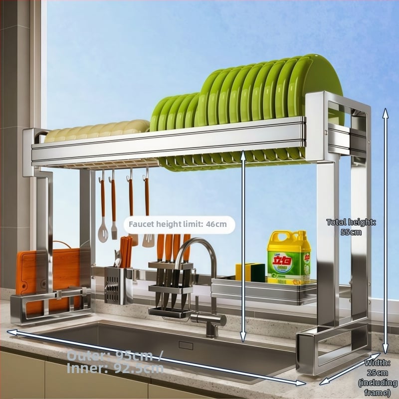Nehrđajući čelični stalak za sudoperu — višenamjenski stalak za posuđe na ploči, sklopiv
