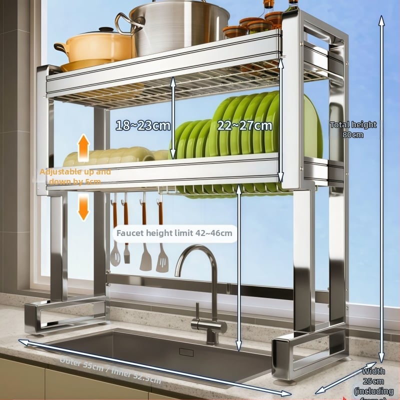 Nehrđajući čelični stalak za sudoperu — višenamjenski stalak za posuđe na ploči, sklopiv