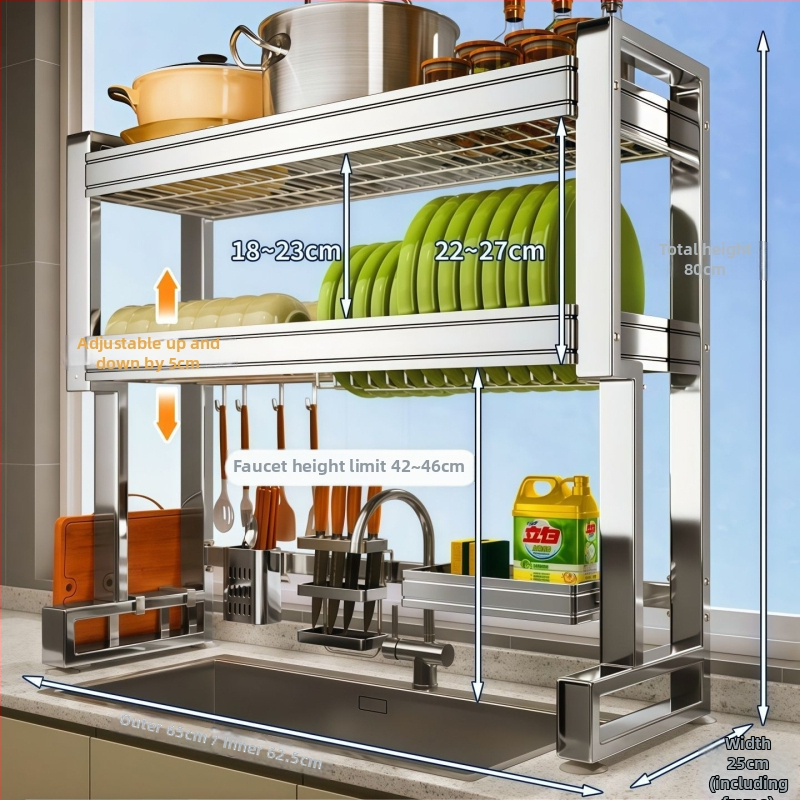 Nehrđajući čelični stalak za sudoperu — višenamjenski stalak za posuđe na ploči, sklopiv