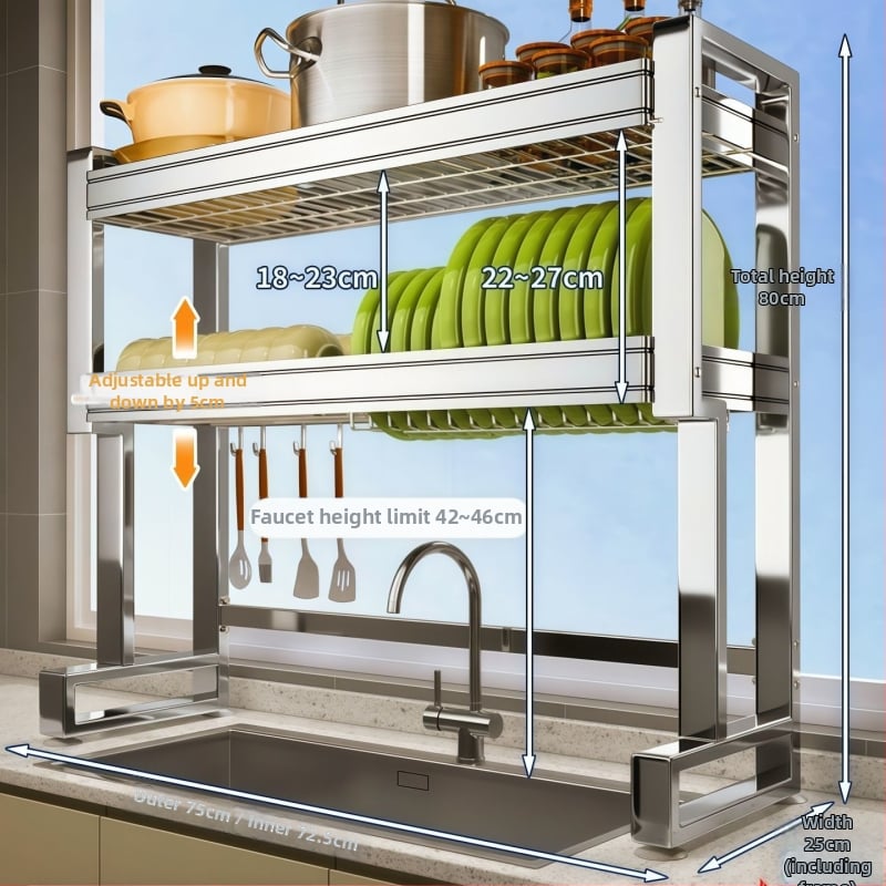 Nehrđajući čelični stalak za sudoperu — višenamjenski stalak za posuđe na ploči, sklopiv