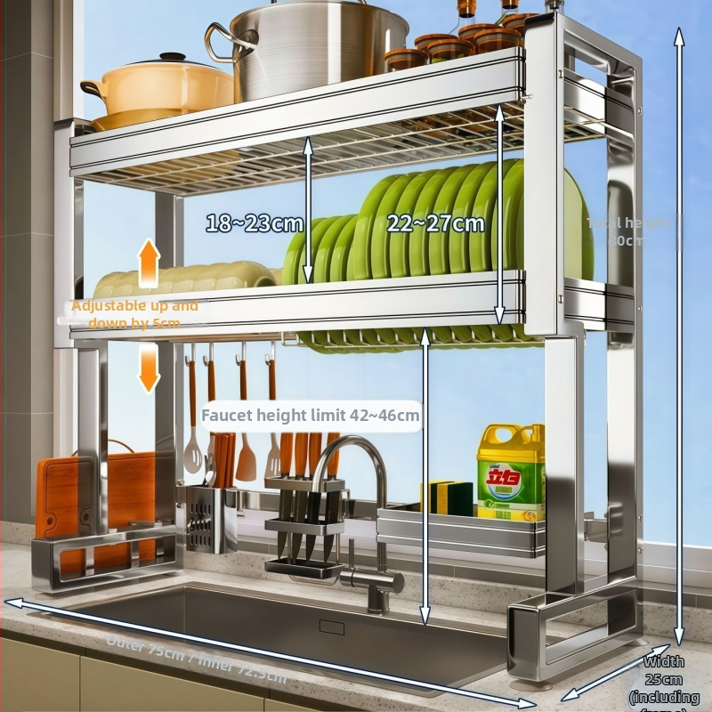 Nehrđajući čelični stalak za sudoperu — višenamjenski stalak za posuđe na ploči, sklopiv