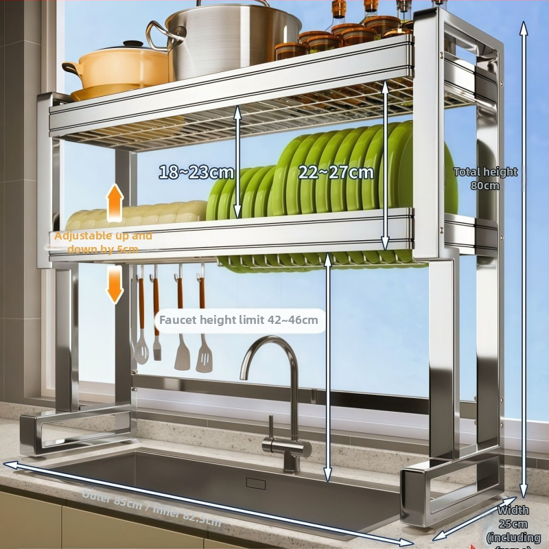 Nehrđajući čelični stalak za sudoperu — višenamjenski stalak za posuđe na ploči, sklopiv