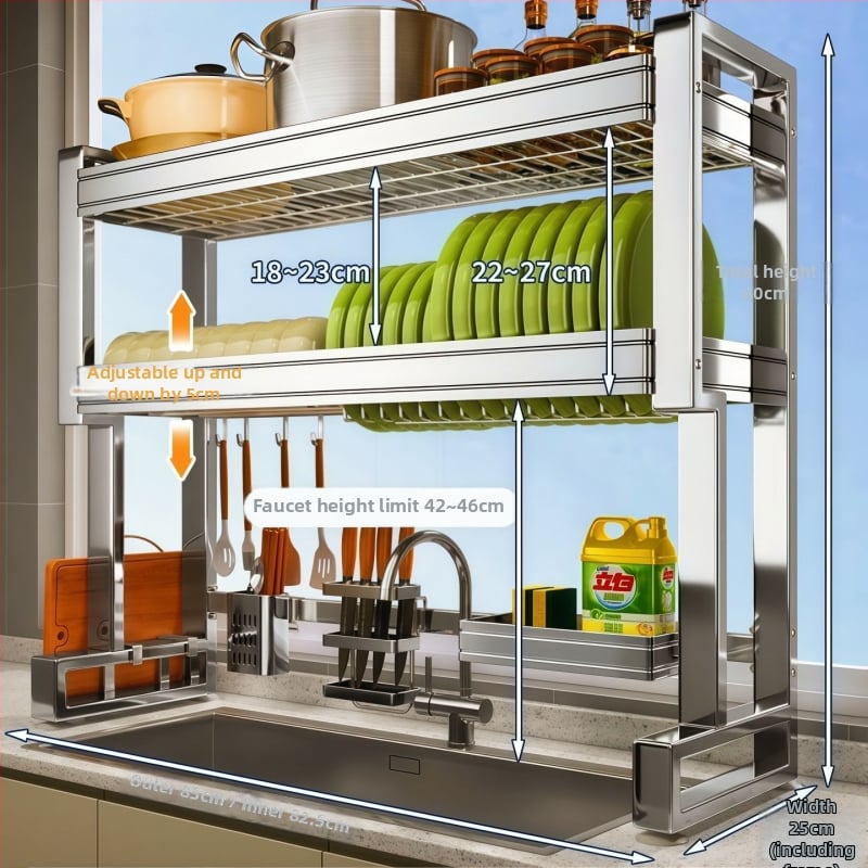 Nehrđajući čelični stalak za sudoperu — višenamjenski stalak za posuđe na ploči, sklopiv