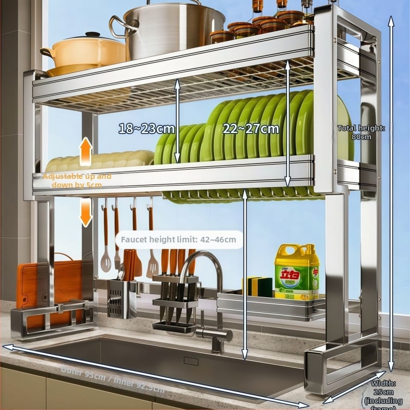 Nehrđajući čelični stalak za sudoperu — višenamjenski stalak za posuđe na ploči, sklopiv