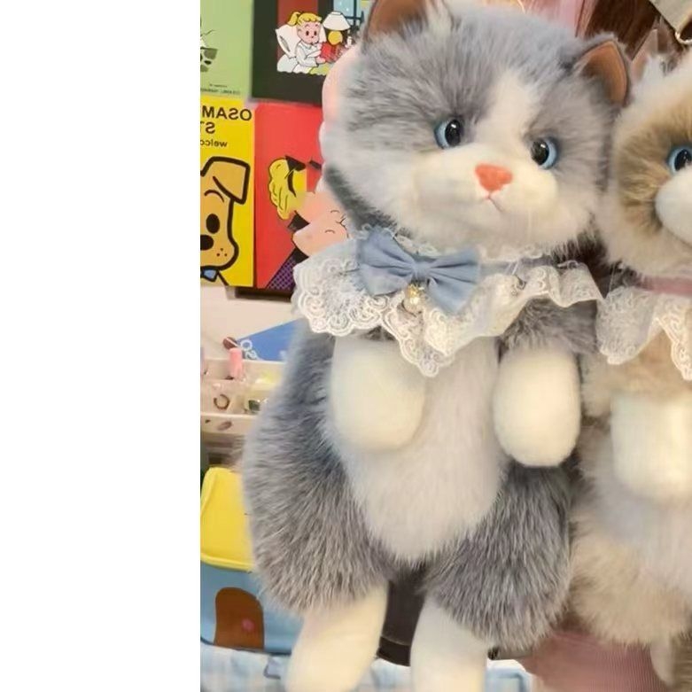 Hátizsák plüss macskával csipkés masnival, Cartoon stílus, poliészter anyag, cipzár, poliészter bélés, téli 2025 kiadás