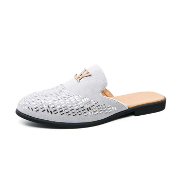 Muške loafers s rhinestones, bez stražnjeg dijela, mat koža gornji dio, gumena potplata, ljetna ležerna obuća