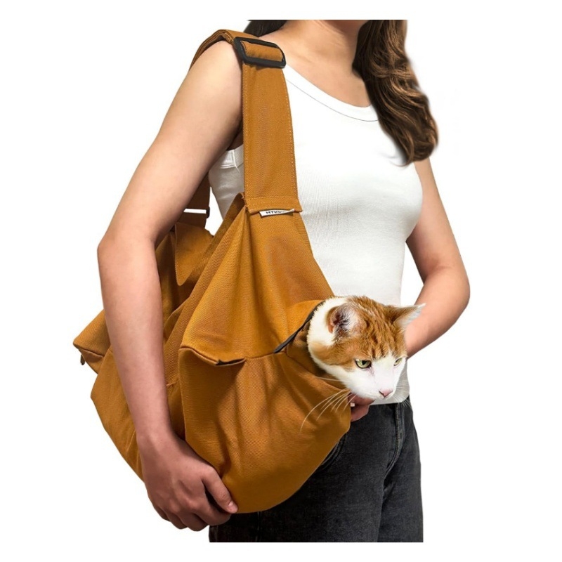 Torba za mačku za izlaske – Prenosiva crossbody torba za kućne ljubimce, mekana pamuk, kapacitet 11tbs, jednofarbni uzorak