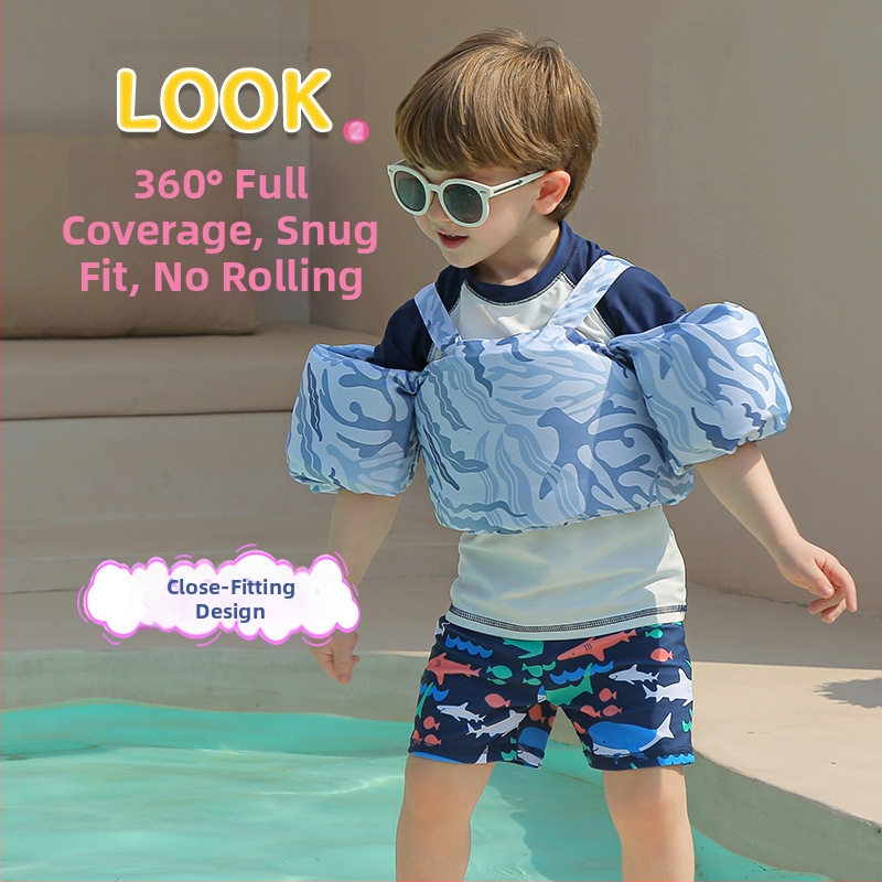 Detský plávací set s prstenmi na ruky a plávacou vestou – potlač, materiál vysokopresný twill a plávacia bavlna