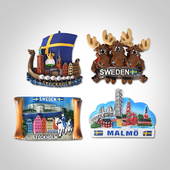 Magnet za hladnjak od smole – švedske znamenitosti, moderni minimalistički stil, standardno pakiranje; idealan poklon za vjenčanja, rođendane, putovanja, diplome i preseljenje