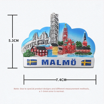 Magnet za hladnjak od smole – švedske znamenitosti, moderni minimalistički stil, standardno pakiranje; idealan poklon za vjenčanja, rođendane, putovanja, diplome i preseljenje