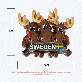 Magnet za hladnjak od smole – švedske znamenitosti, moderni minimalistički stil, standardno pakiranje; idealan poklon za vjenčanja, rođendane, putovanja, diplome i preseljenje