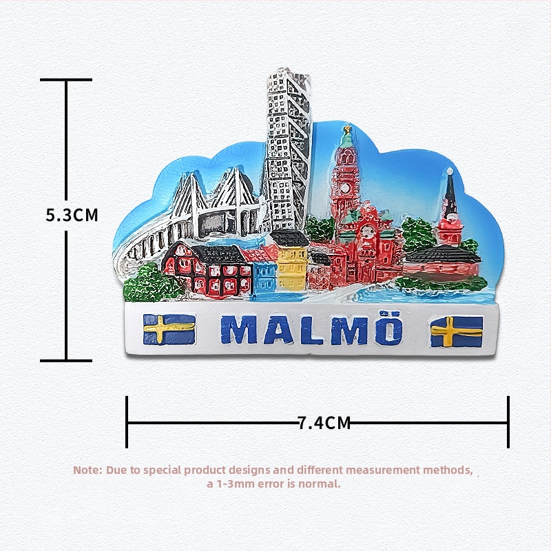 Magnet za hladnjak od smole – švedske znamenitosti, moderni minimalistički stil, standardno pakiranje; idealan poklon za vjenčanja, rođendane, putovanja, diplome i preseljenje