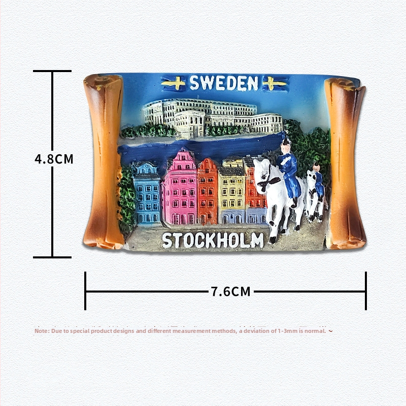 Magnet za hladnjak od smole – švedske znamenitosti, moderni minimalistički stil, standardno pakiranje; idealan poklon za vjenčanja, rođendane, putovanja, diplome i preseljenje
