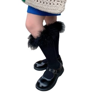 Детски миди чорапи с пера и дантела в пухкаво плетено покритие, едноцветни, 92% памук, за деца на възраст 3–8 години